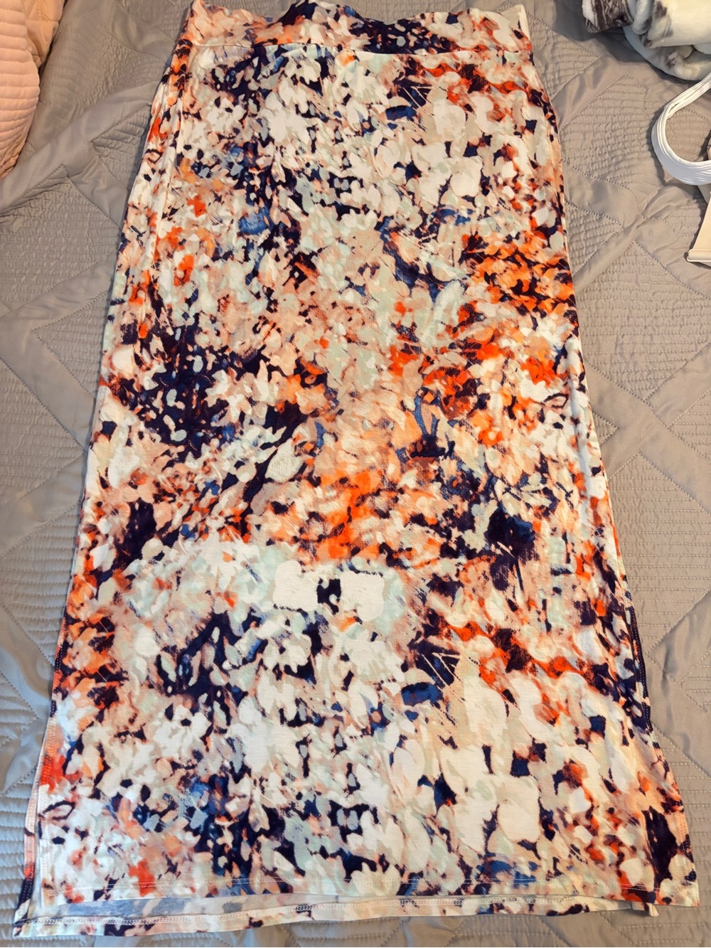 a.n.a Abstract Maxi Skirt in Navy, Orange & White